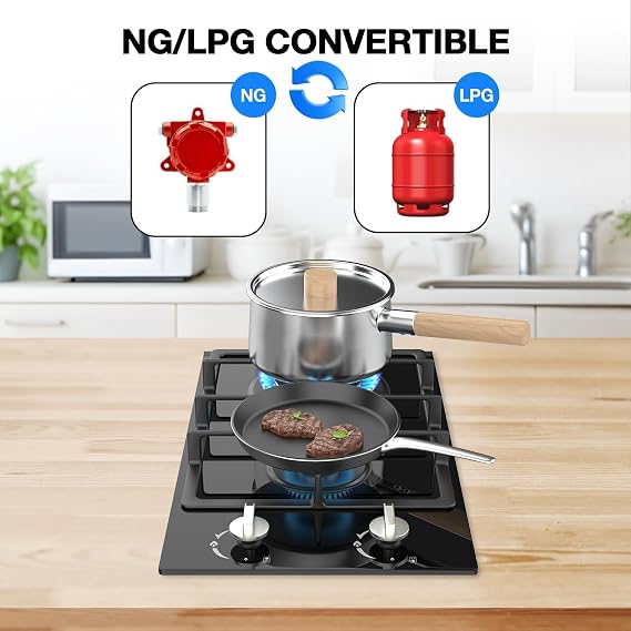 Gas Stove 2 Burner Propane Cooktop 12'', Nafewin Gas Cooktop Stove Burner