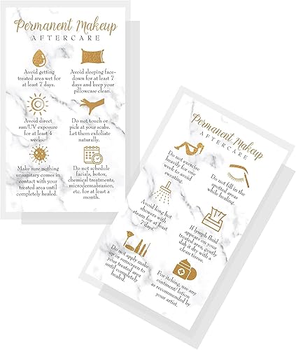 Boutique Marketing LLC Tarjeta de instrucciones de cuidado posterior de maquillaje permanente, paquete de 50 unidades de 2 x 3.5 pulgadas, aspecto