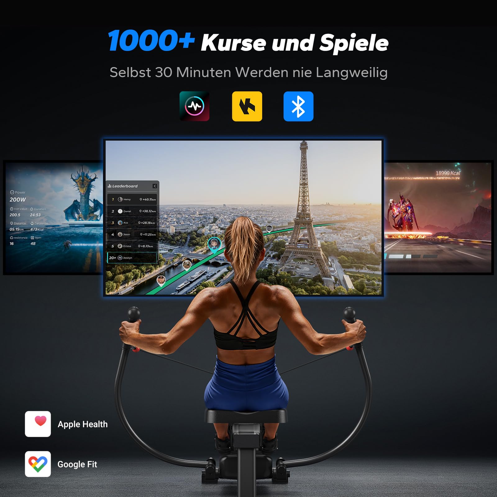 MERACH Rudergerät für Zuhause, Innovativ Doppelpaddel mit Mehreren Trainingsmodi, Ganzkörpertraining mit der MERACH APP, über 1000 Champion-Kurse, Simuliert Echtes Rudern