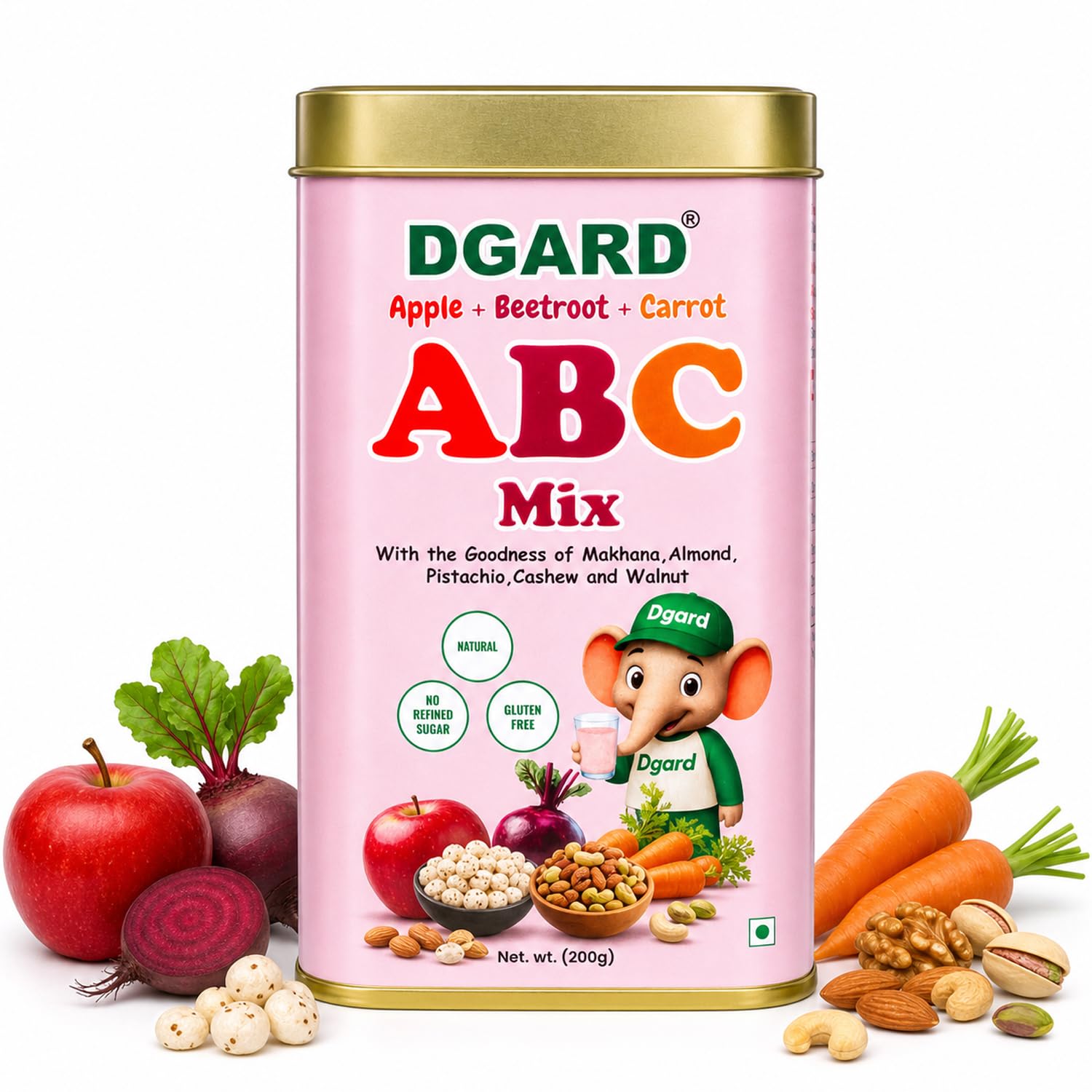 DGARD ABC Milk Mix Powder – Apple Beetroot Carrot Health Drink with Makhana, Almond, Pistachio, Cashew & Walnut | No Refined Sugar | Gluten Free Nutrition Powder for Kids & Family - 200g