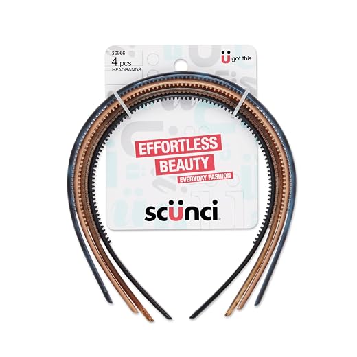 Tiaras Scunci by Conair Effortless Beauty Skinny, cores neutras, 4 unidades