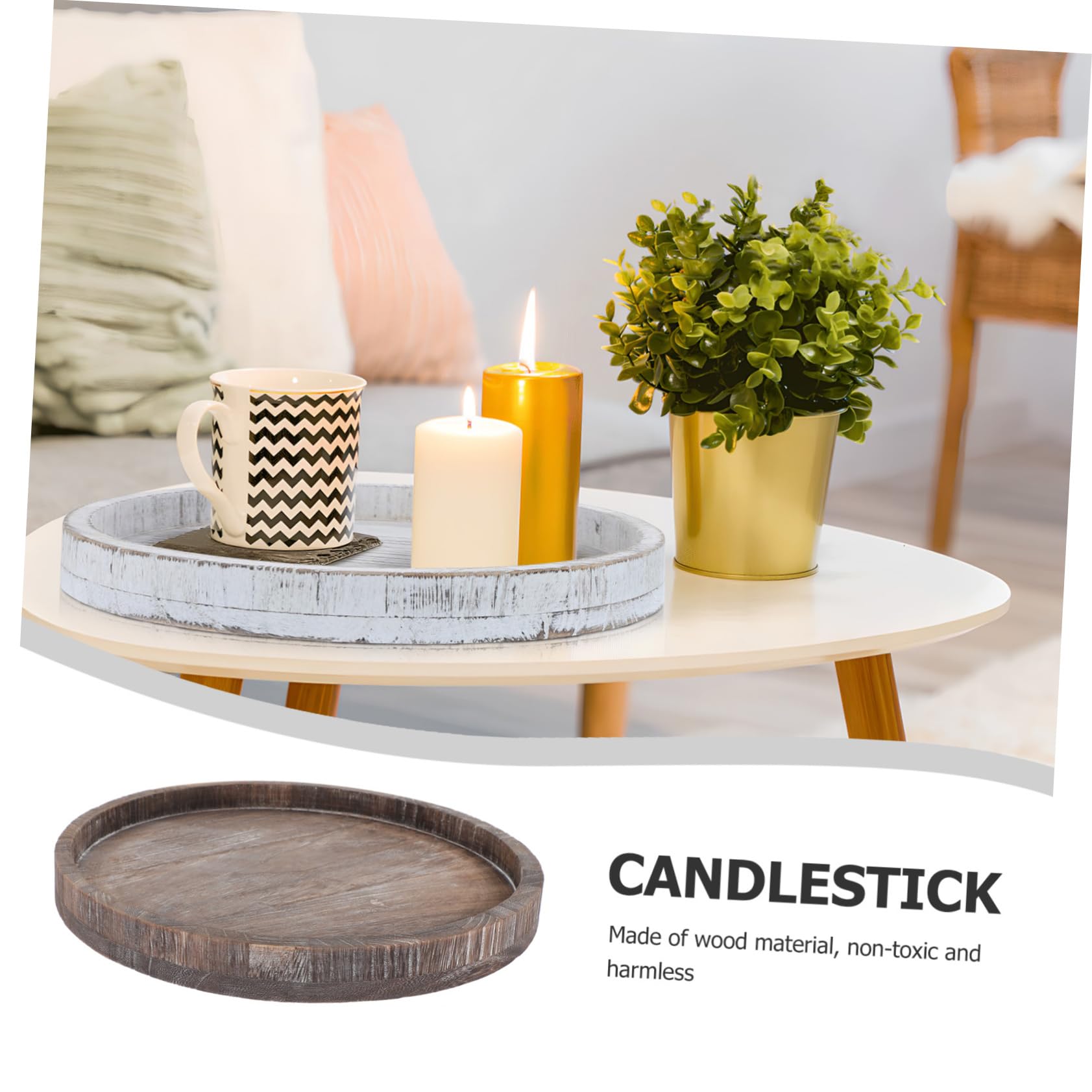 Bandeja Decorativa de Madera Redonda, 2 Piezas, para Servir