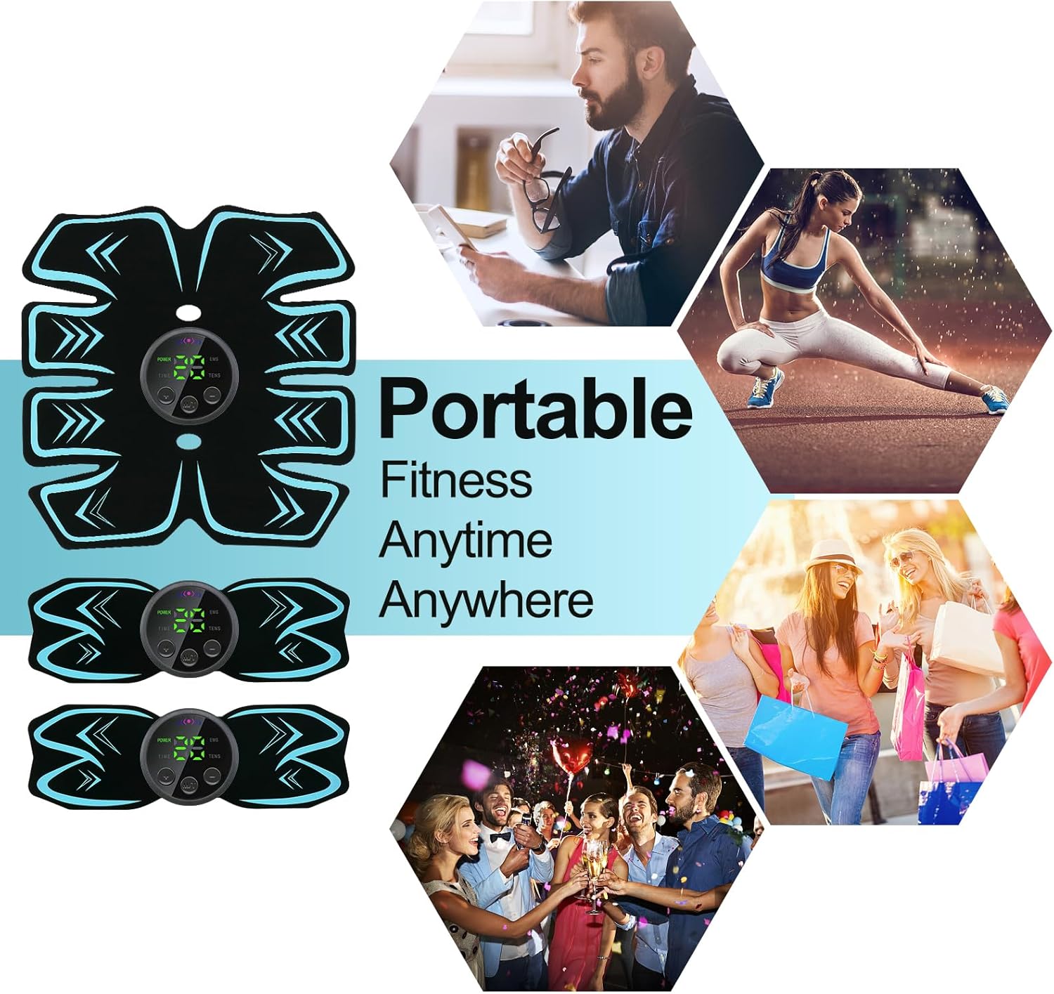 Electronic Muscle Stimulator, Abs Stimulator, USB Rechargeable Portable Fitness Workout Equipment with 12pcs Free Gel Pads for Men Woman, The Latest Model 10 Modes, 39 Levels of Intensity