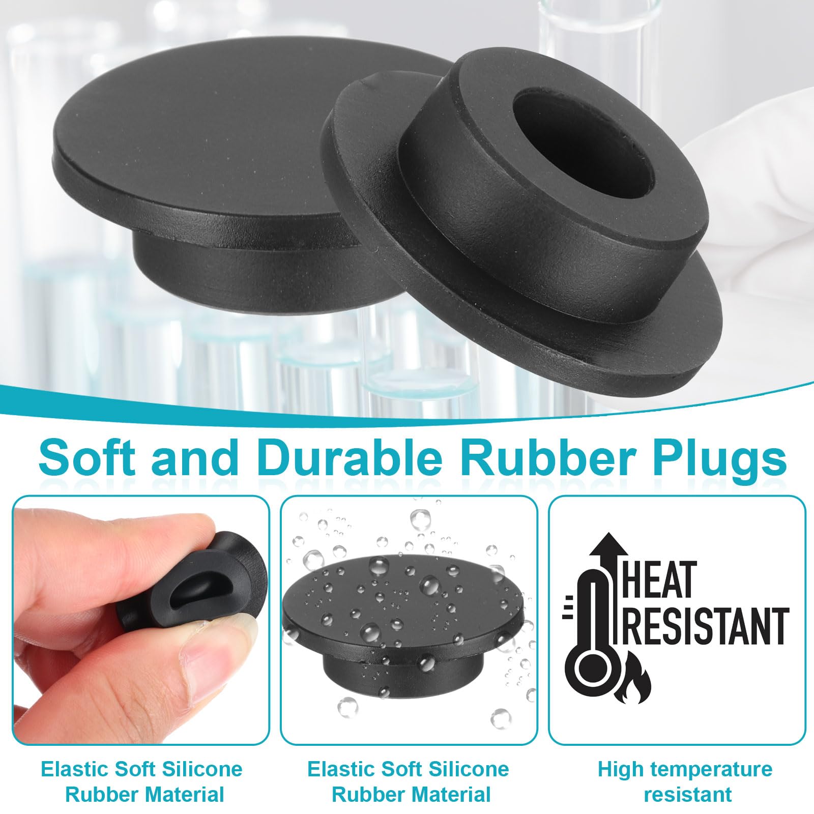 PATIKIL Silicone Rubber Plug, 18 Pcs Soft Flexible Solid Rubber Stopper T-shaped Silicone Plugs for 16mm Hole, Black - Image 3