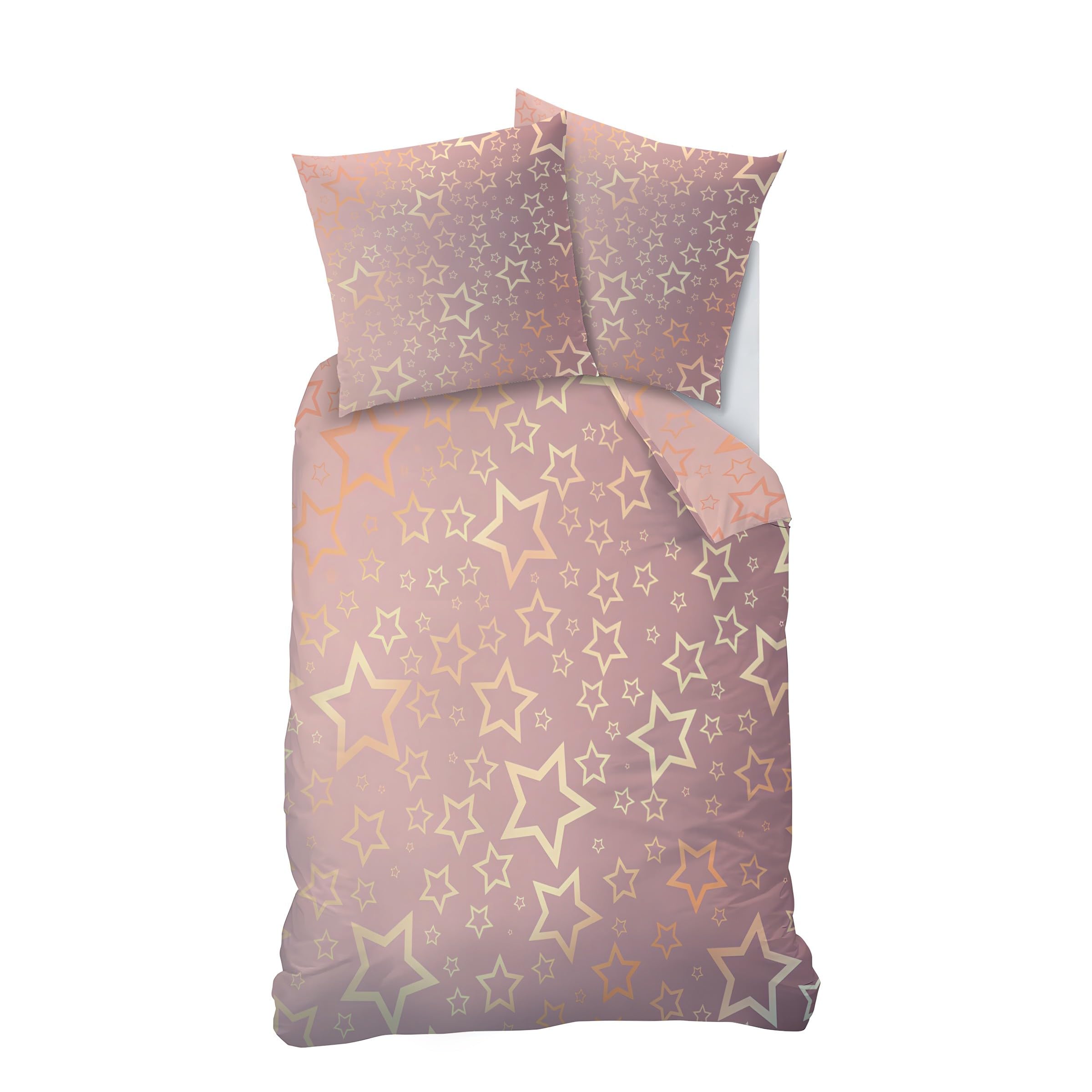 Parure de lit 90x190 enfant rose étoile avec housse de couette 1 personne et taie d’oreiller