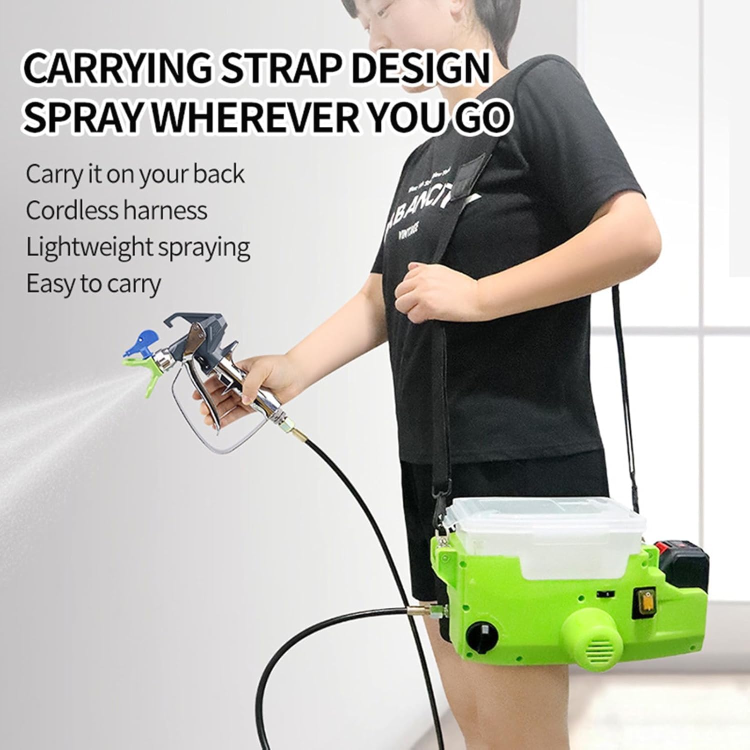 Pulverizador de pintura sin aire inalámbrico de alta presión, mochila de 1.7 L pistola de pulverización eléctrica para pintar paredes sin esfuerzo y mejoras del hogar