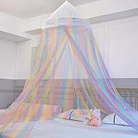 Vista 3 de FIOBEE Cortinas de cama con dosel, mosquitera, decoración de habitación con estrellas para dormitorio, arcoíris