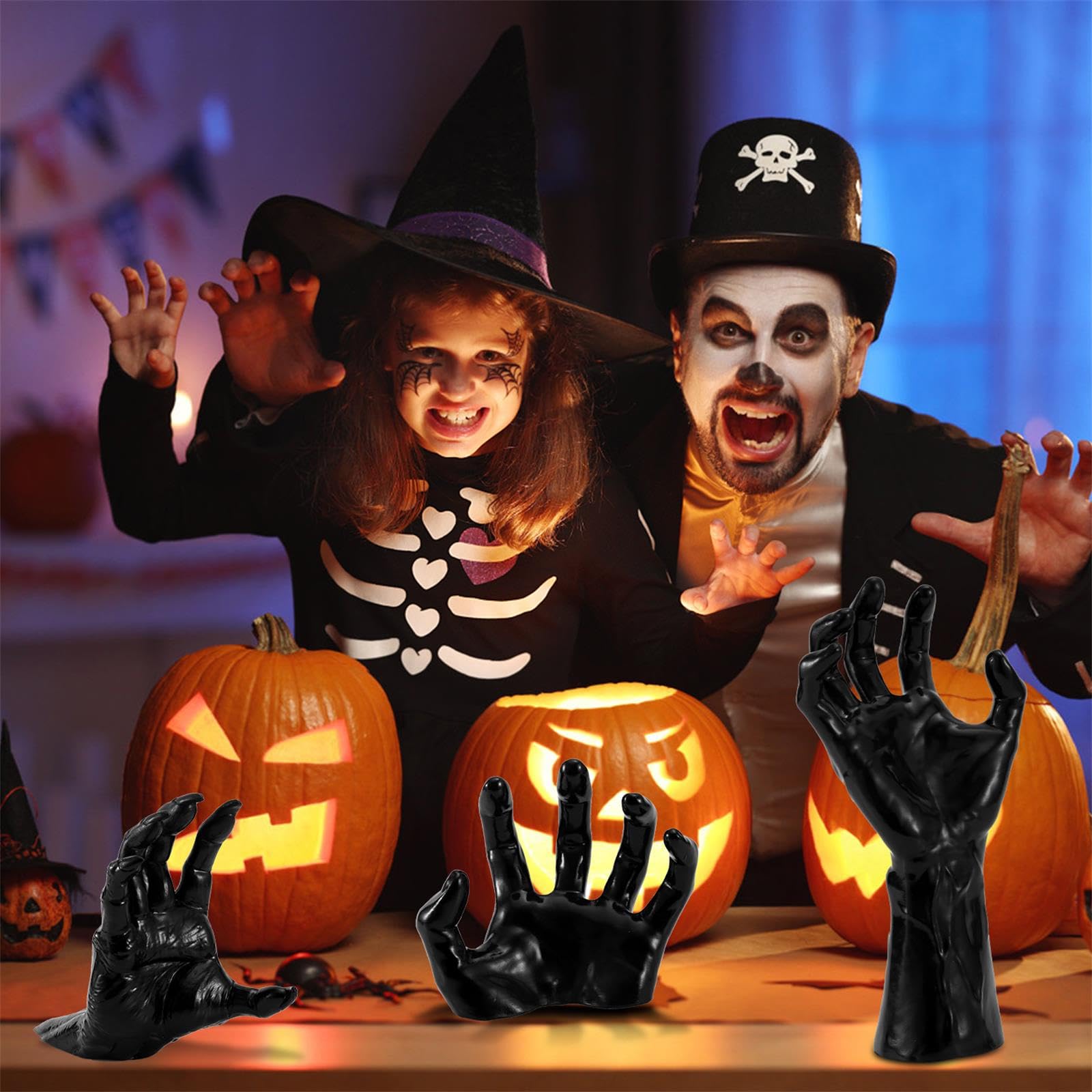 PEUTIER 3 mani raccapriccianti da parete, diverse dimensioni, mani spettrali, decorazione da parete con candele e mani, appendiabiti da parete, spaventose decorazioni di Halloween per interni