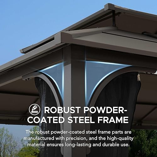 Miniatura 3 de Sunjoy Gazebo de techo rígido de 12 x 16 pies, con marco de acero resistente, doble nivel, para exteriores, con gancho de techo y paredes laterales