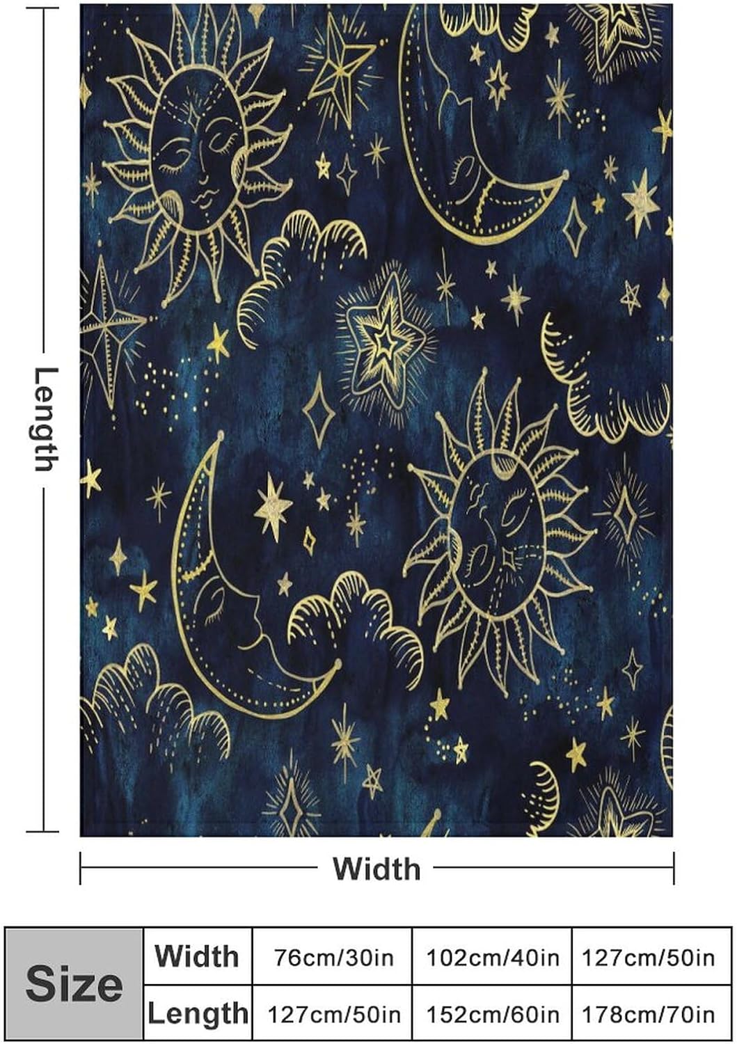 Sun and Moon Bohemian Stars Space Print Super Soft Flannel Blanket - Travel Camping for Kids and Adults (330GSM) 50 W x 70 L