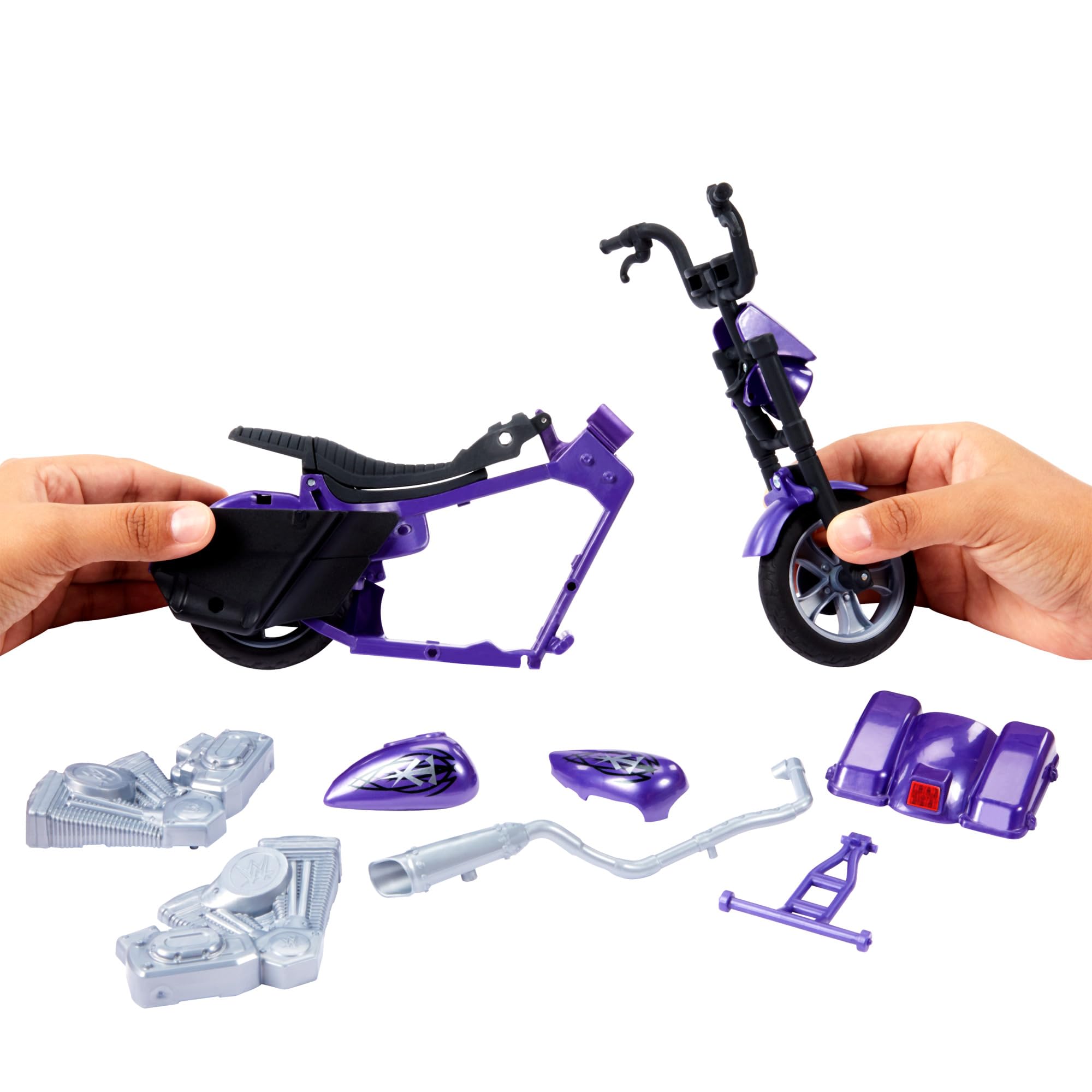 Mattel WWE Wrekkin Boneyard Slamcycle Moto Avec Figurine Articulée Undertaker 15 Cm, Fonction Lancement, 8 Pièces Amovibles, Roues Fonctionnelles, Jouet Enfant, Dès 3 Ans, HTR84