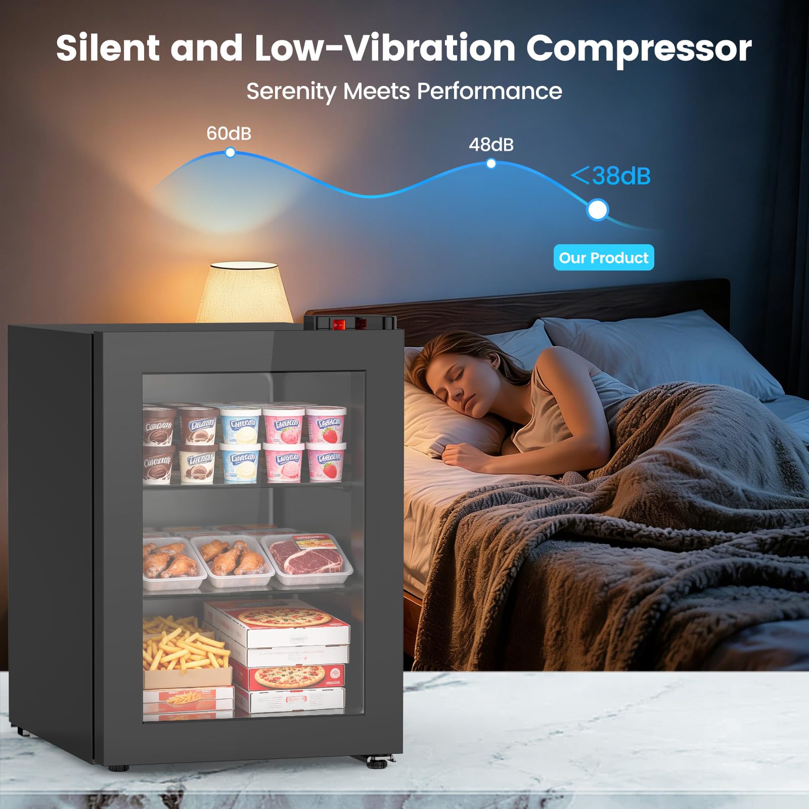 Kndko 2.4 Cu Ft Mini Freezer With Display Glass Door, 7 Adjustable Temperature Settings -10°F To -18°F, Upright Small Freezer With Removable Shelves Perfect For Ice Cream on Fridge.com - View 4
