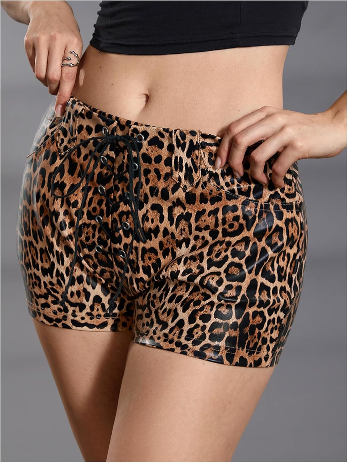 Floerns Women's Y2K Sexy High Waisted Faux Leather Shorts Drawstring Lace Up Festival Rave Shorts - Image 4