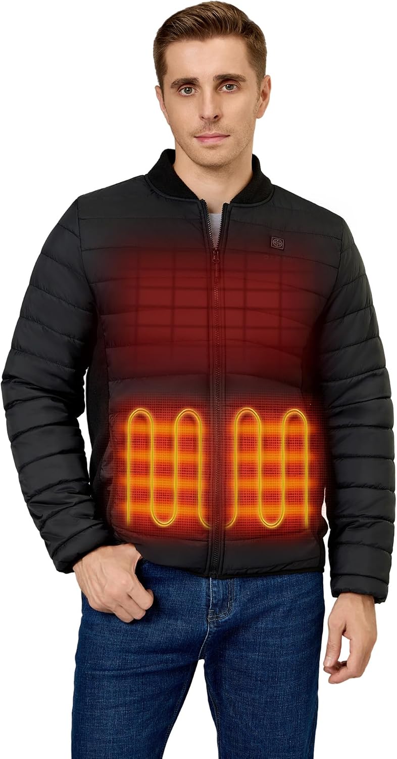 ORORO Men's Lightweight Heated Jacket with USB-C Rechargeable Battery, Heated Puffer Coat for Outdoors