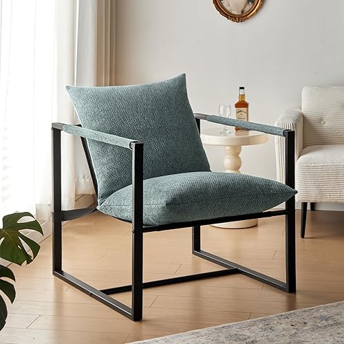 Wimarsbon Modern Accent Chair, Mid Century Sitting Chair with Sponge Cushion, Comfortable and Sturdy Lounge Chair with Metal Leg for Bedroom, Living Room, Office (Linen - Aqua)
