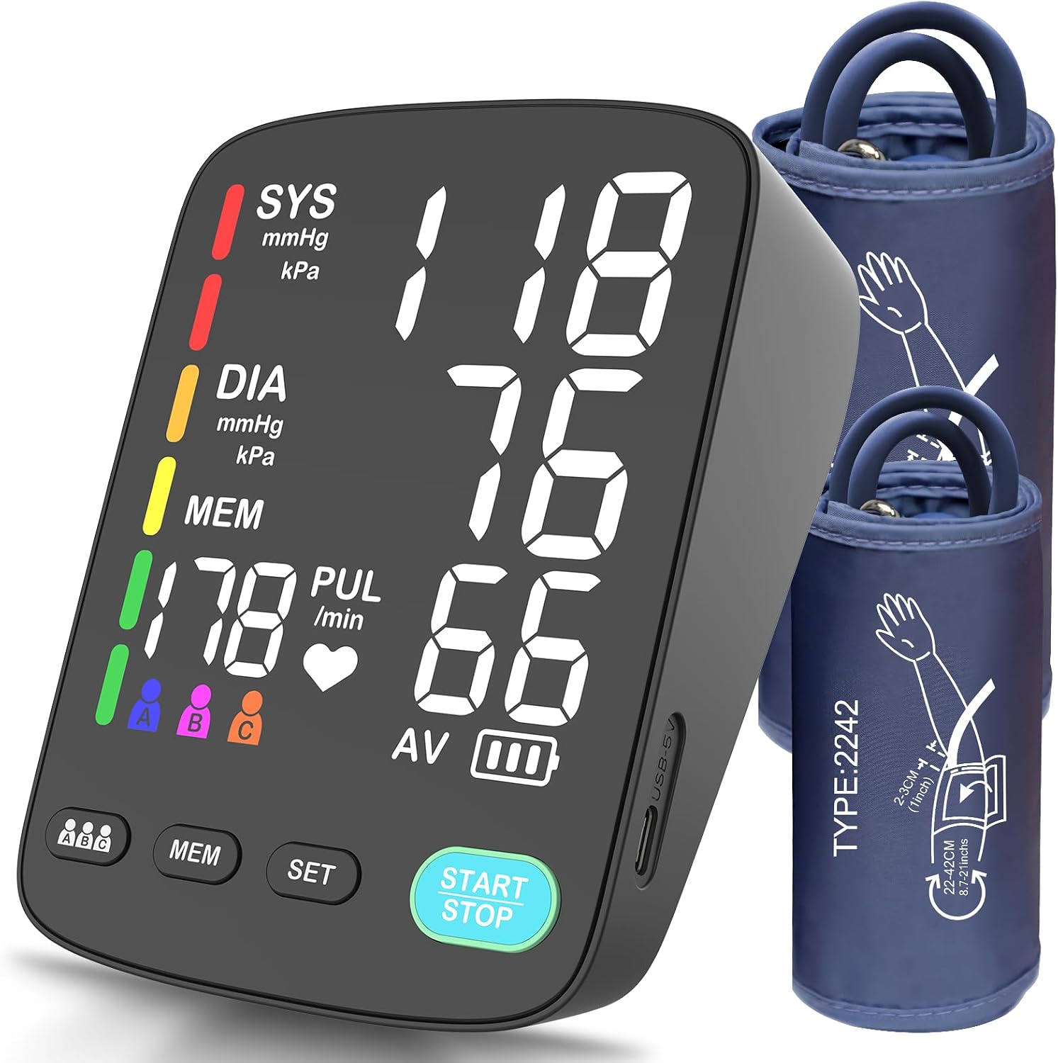 Blood Pressure Monitor,Automatic Upper Arm Blood Pressure Machine with 3x199 readout,5.4 inch LED Large Screen,Adjustable Two Cuff 9-17 inches or 13-21 inches, Black