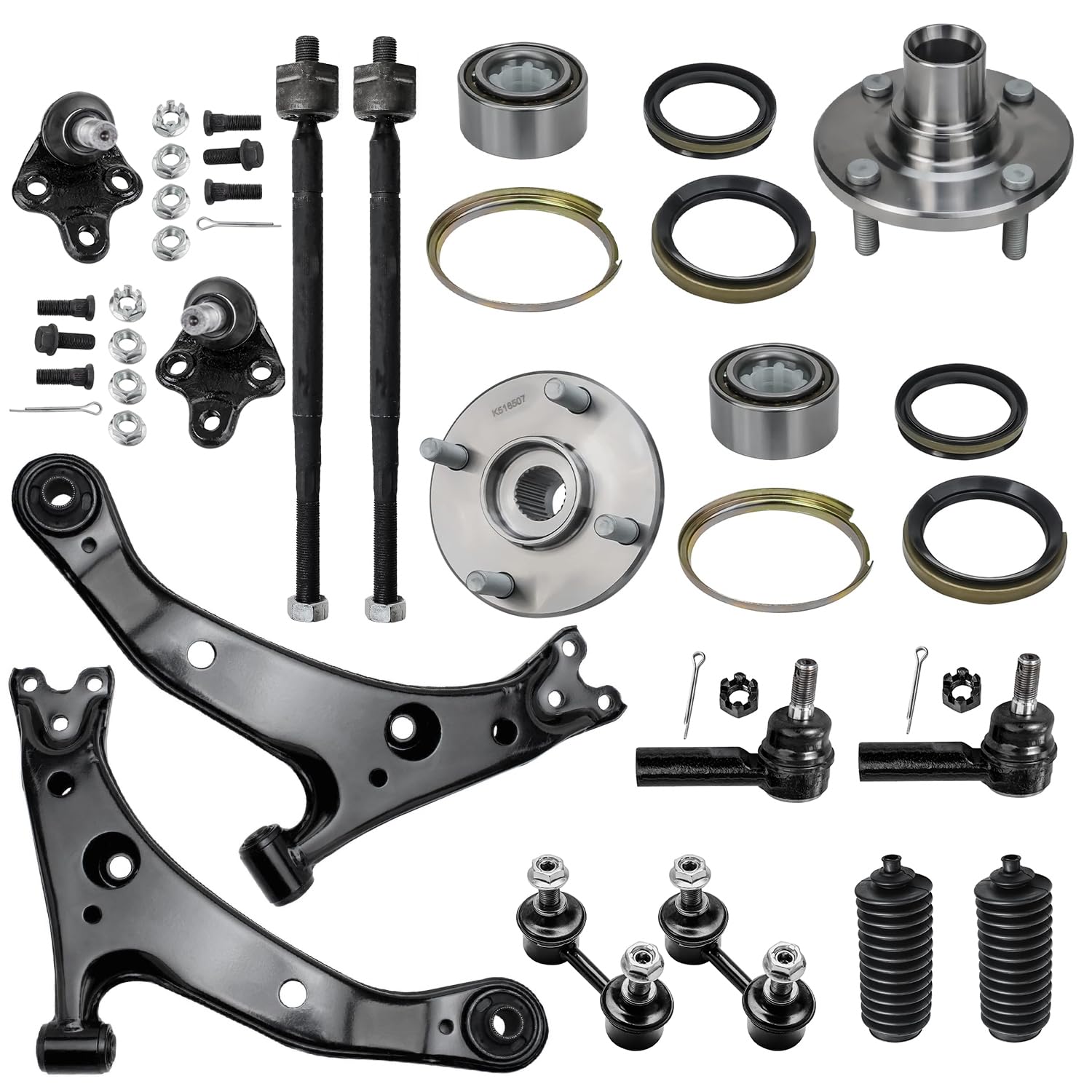 Detroit Axle - 14pc Front End Kit for 1996-2002 Toyota Corolla, Lower Control Arms Tie Rods Sway Bars Lower Ball Joints Wheel Bearing Hubs Boots 1997