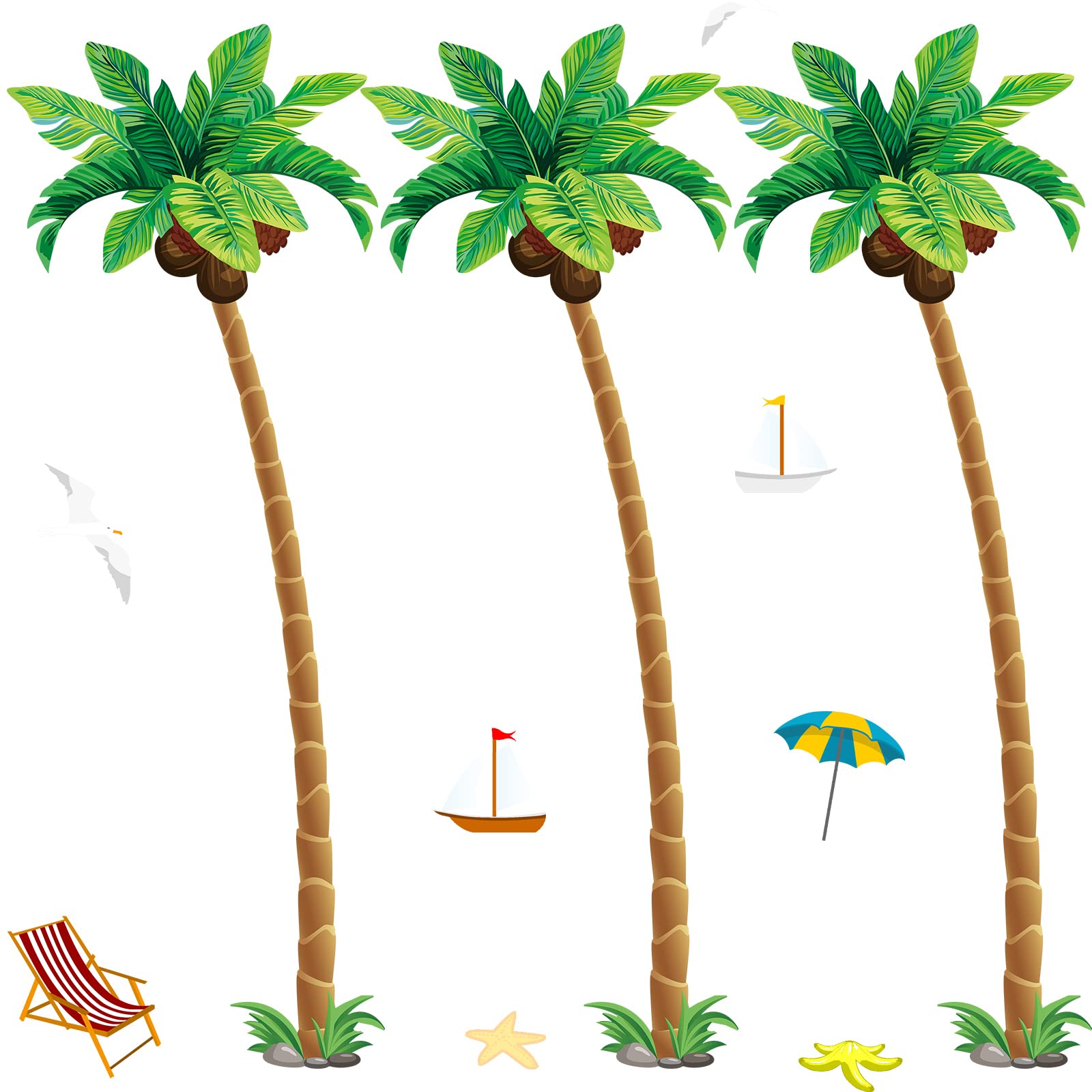 Eaasty 3 Count Jointed Palm Tree Decorations Cardstock Paper Cut Outs Palm Trees for Luau Beach Theme Tropical Hawaiian Party Decor, 5 Feet