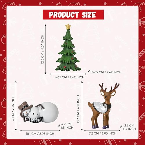 Miniatura 3 de Smile - Decoración navideña para interiores, juego de 3 figuras pequeñas de resina, muñeco de nieve, árbol de Navidad y reno, decoración navideña