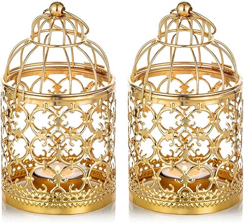 2 Pcs Small Metal Tealight Hanging Birdcage Lantern, Vintage Decorative