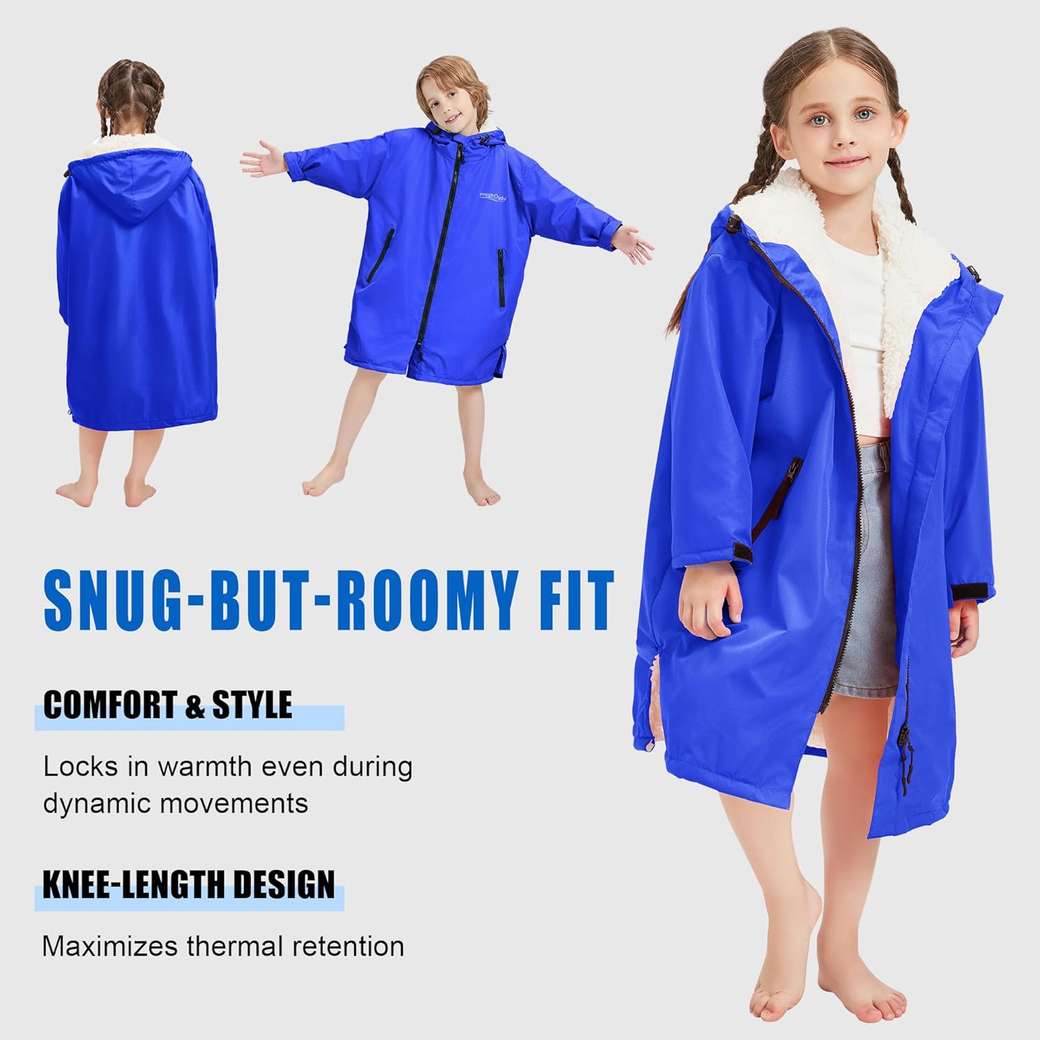 Kids Swim Parka, Waterproof Swimming Jacket, Hooded Surf Changing Robe, Warm Winter Swim Coat - Image 3