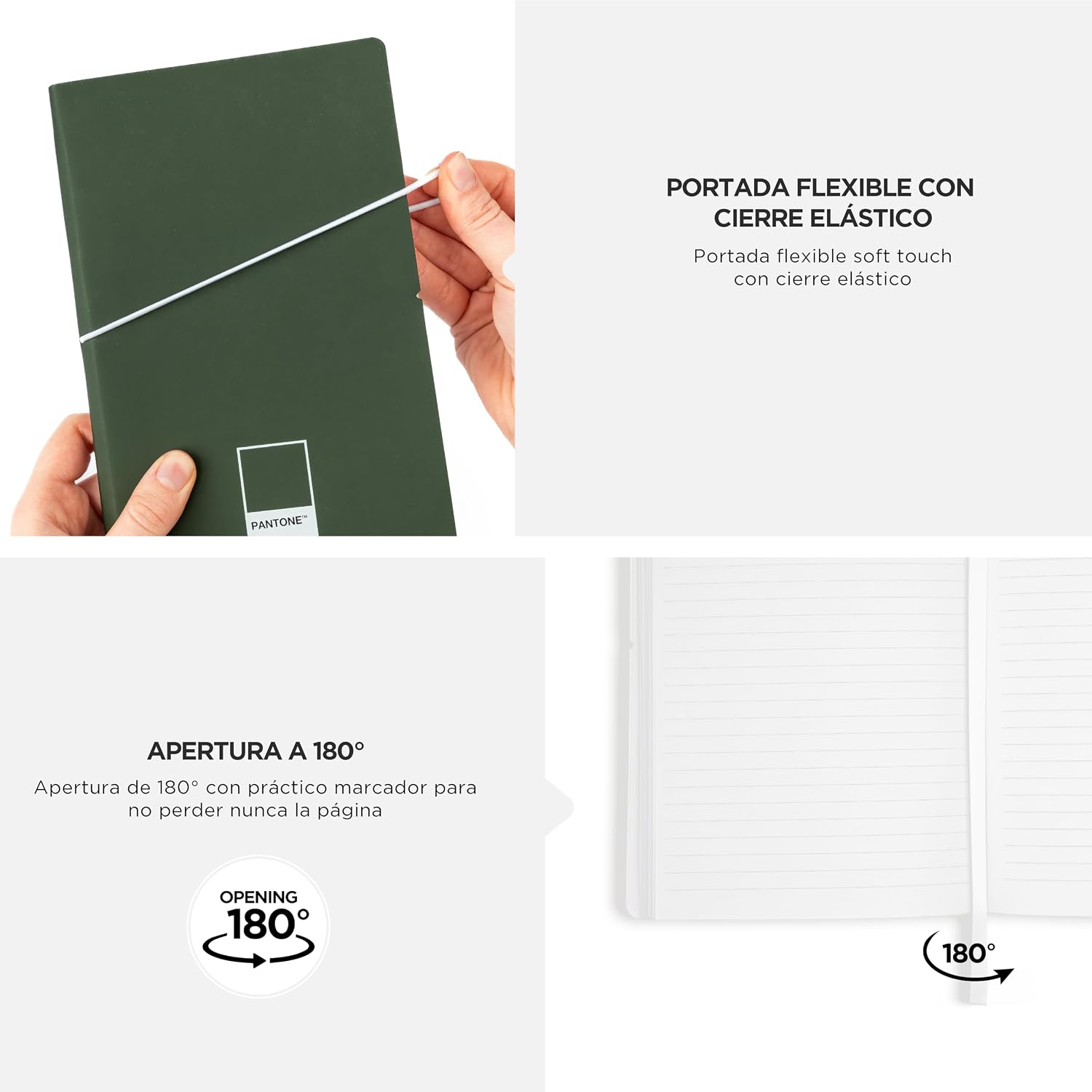 OSAMA Pantone Urban Notebook 13 x 20 cm with 192 Lined Pages, Flexible Soft Touch and Elastic Cover, Notebook with Bookmark and Inner Pocket, Diary Notebook for Stationery and Stationery