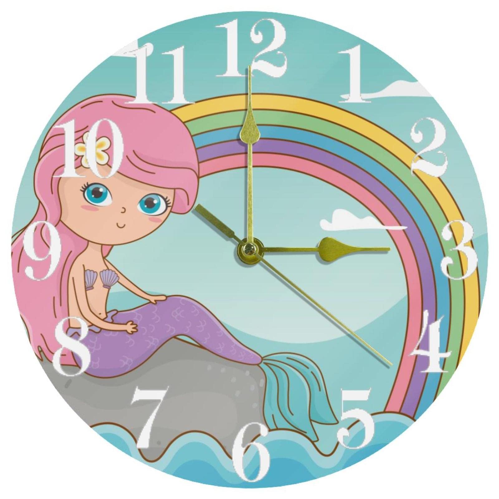 Horloge murale silencieuse sirène arc-en-ciel pour stopper les bruits nocturnes