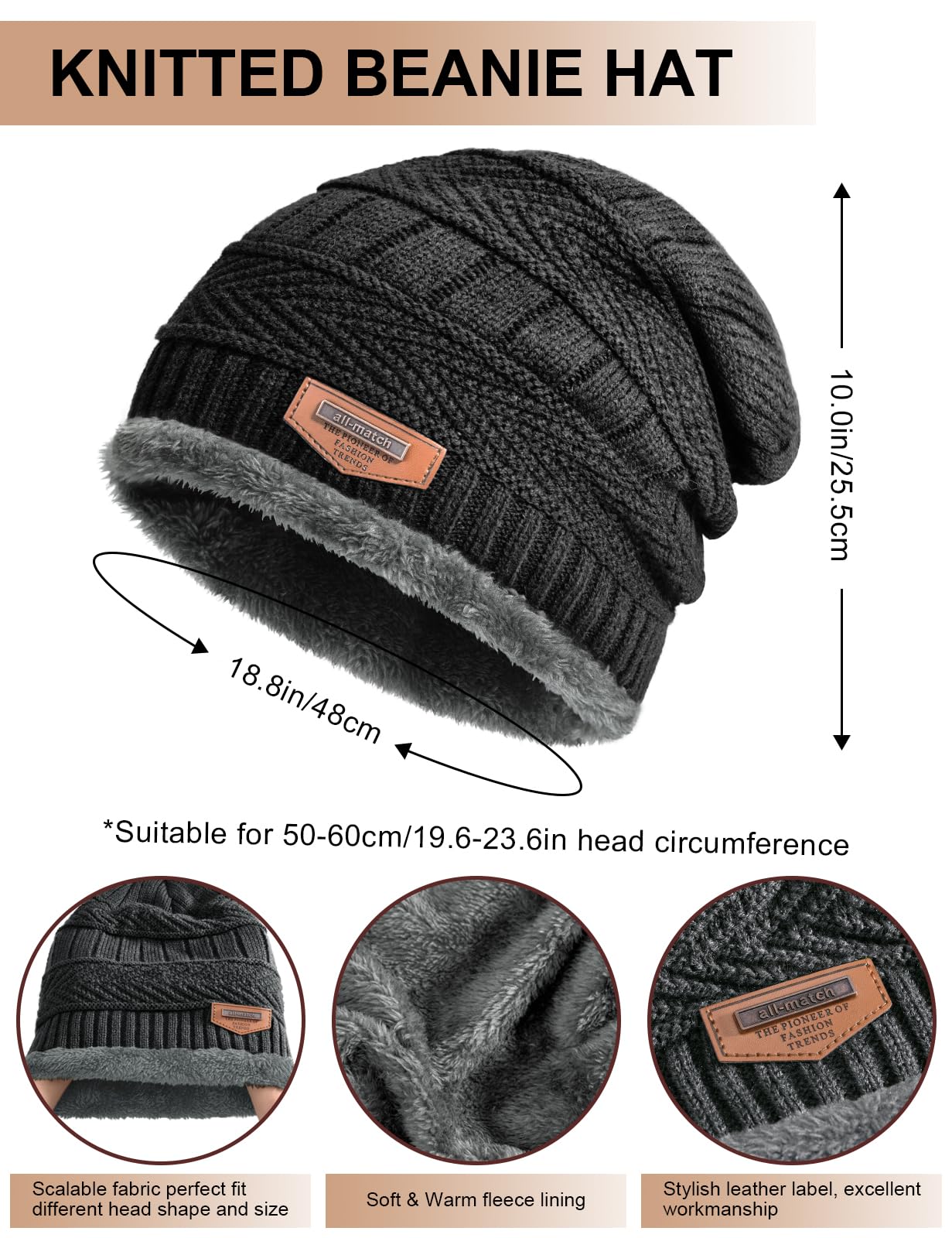 heekpek Set de Bufanda Gorro Guantes Orejeras y Calcetines Hombre de Punto Invierno Suave Térmico Conjunto de 5 Piezas para Hombre