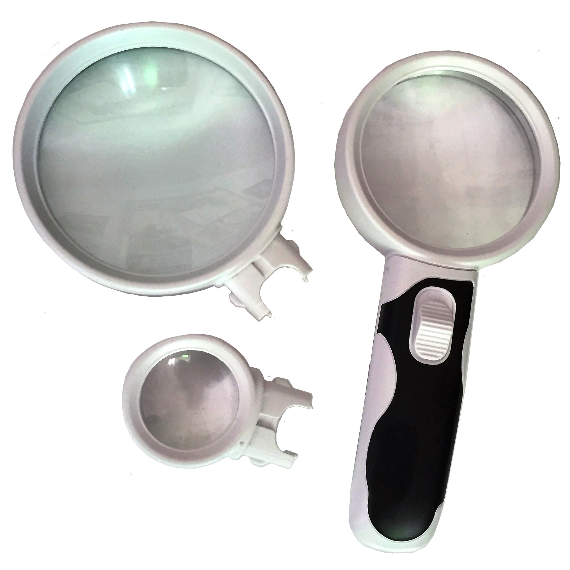 Fine 'N Dandi LED Illuminated Magnifying Set, Pro Quality, High Clarity, Bright LED Lights, Perfect for Low Vision, Hobbies, and Jewelry Loupe, 3 Progressively Stronger Interchangeable Lenses.