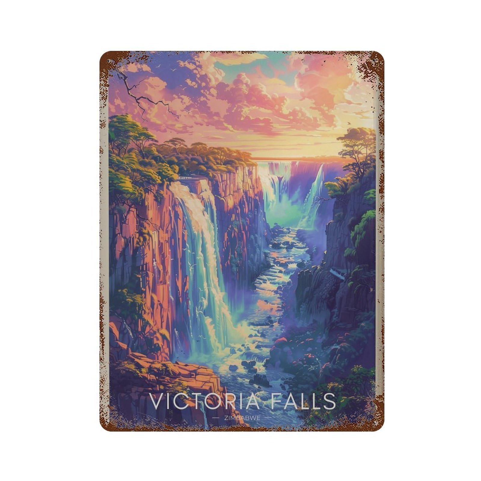 xiaoxiaoshen Victoria Falls Zimbabwe Vibrant Travel Wall Decor Art Metal Tin Poster Modern Home Decor Art Home Bar Shop Decorations Vintage Sign 40x30cm