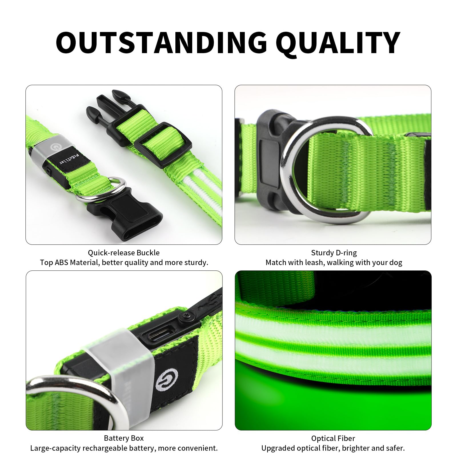 Namsan LED Hondenriem Met LED Hondenhalsband USB Oplaadbaar Waterdicht Veiligheid Hondenhalsband Voor Honden 3 Verlichtingsmodi 20 Licht Groen