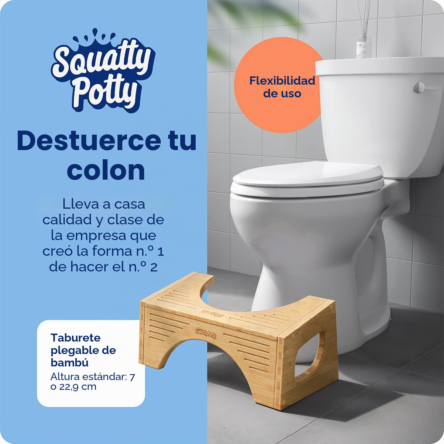 Squatty Potty Original Bamboo Flip - Taburete de inodoro para baño, altura ajustable de 7 y 9 pulgadas, color marrón