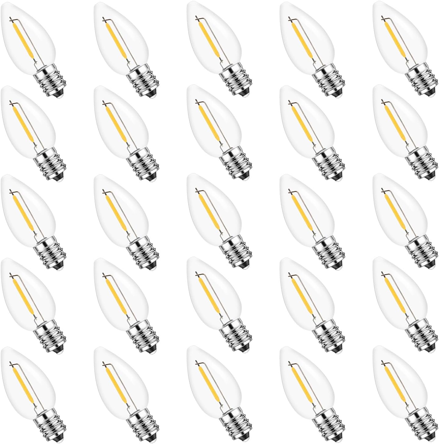 Jslinter 25Pack C7 LED String Light Bulbs, E12 Candelabra Base Christmas Replacement Bulbs for Holiday Decoration, Shatterproof, E12 Screw Base, Vintage Edison Bulbs for Patio Garden