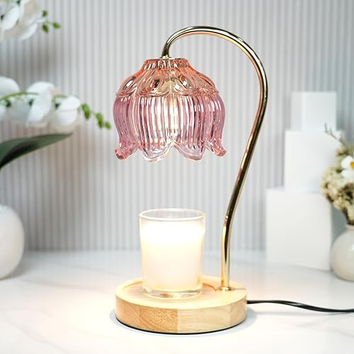 SupBri Dimmable Flower Candle Warmer Lamp, Pink Candle Warmer with Timer & 4Bulbs, Birthday Gifts for Women, House Warming Gifts New Home Bedroom Decor - Pink-Lotus