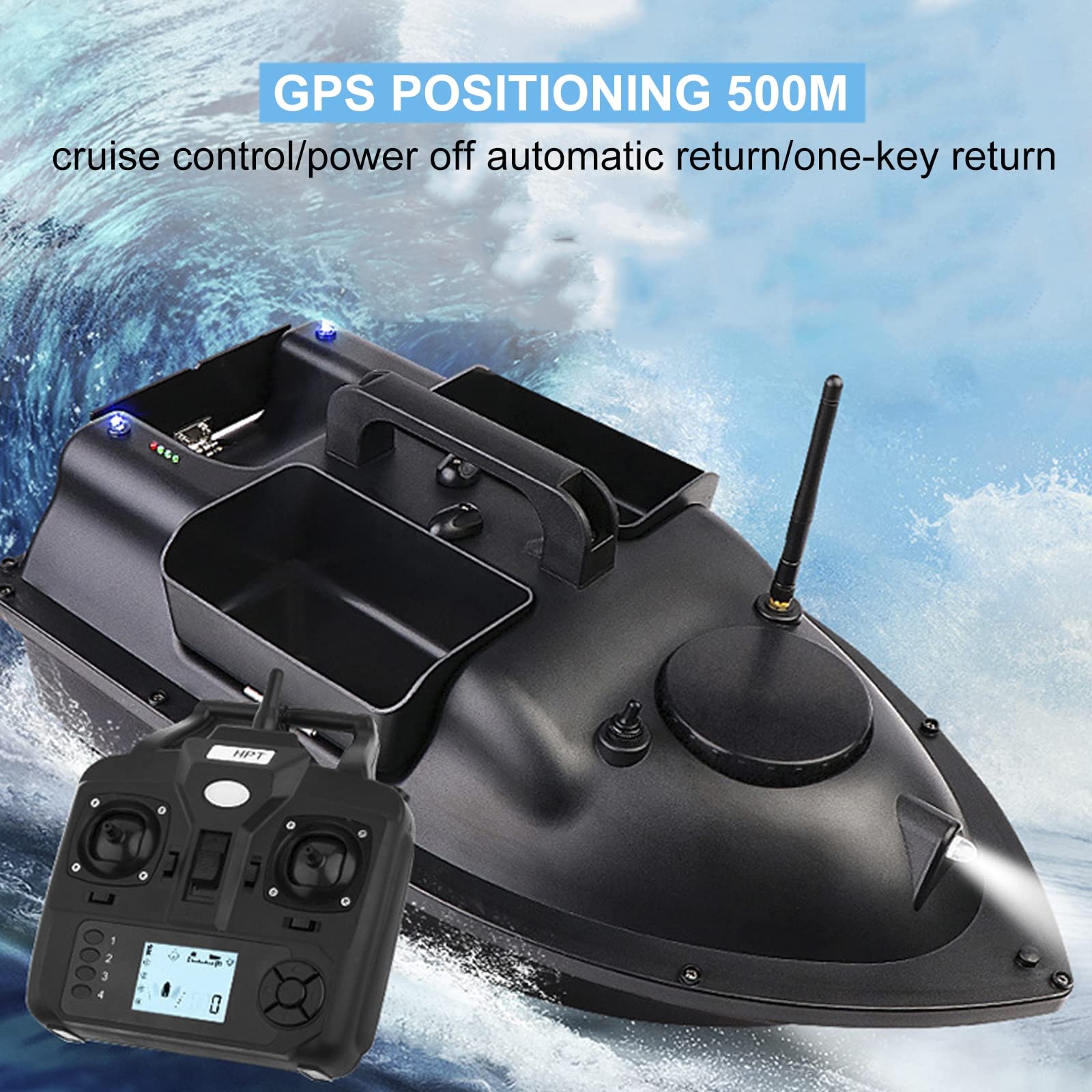Barco Cebador Carpfishing con GPS, Barco Cebador Pesca de Control Remoto de Crucero de Velocidad Fija de 500 M, Barco de Cebo de Pesca con 3 Contenedores Independiente de Cebo