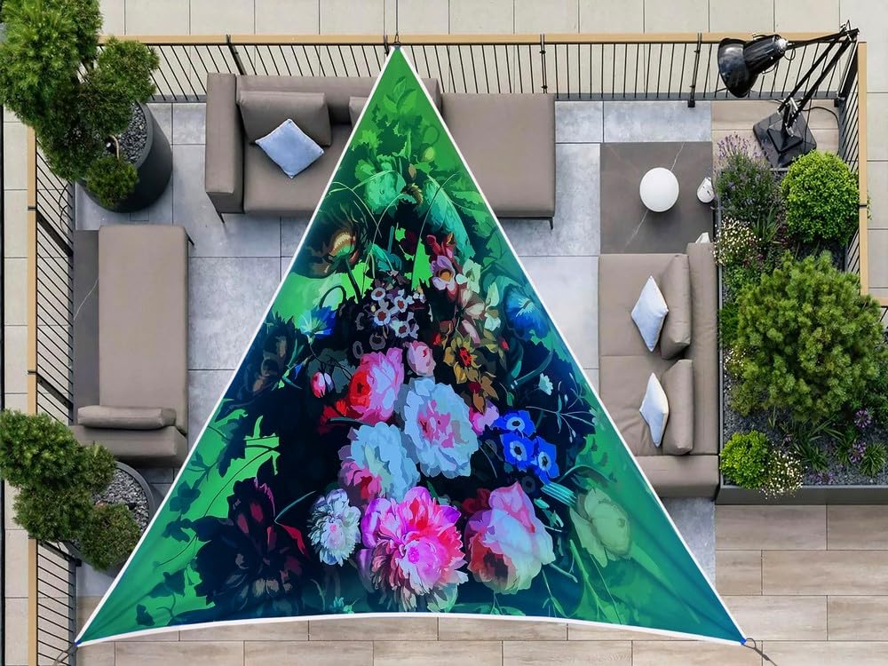 Voile d'ombrage triangulaire 3x3 de terrasse sans poche d'eau fleurie