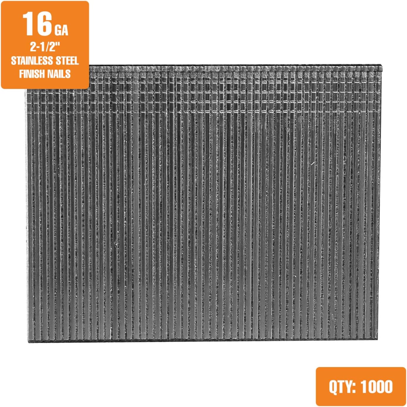 Freeman Stainless Steel Straight Finish Nails | 16 Gauge | 2-1/2" | Glue Collated | 1,000 Count | Indoor & Outdoor | Trim, Moulding, Cabinetry, Furniture Construction, Door & Window Casing | SSSF16-25