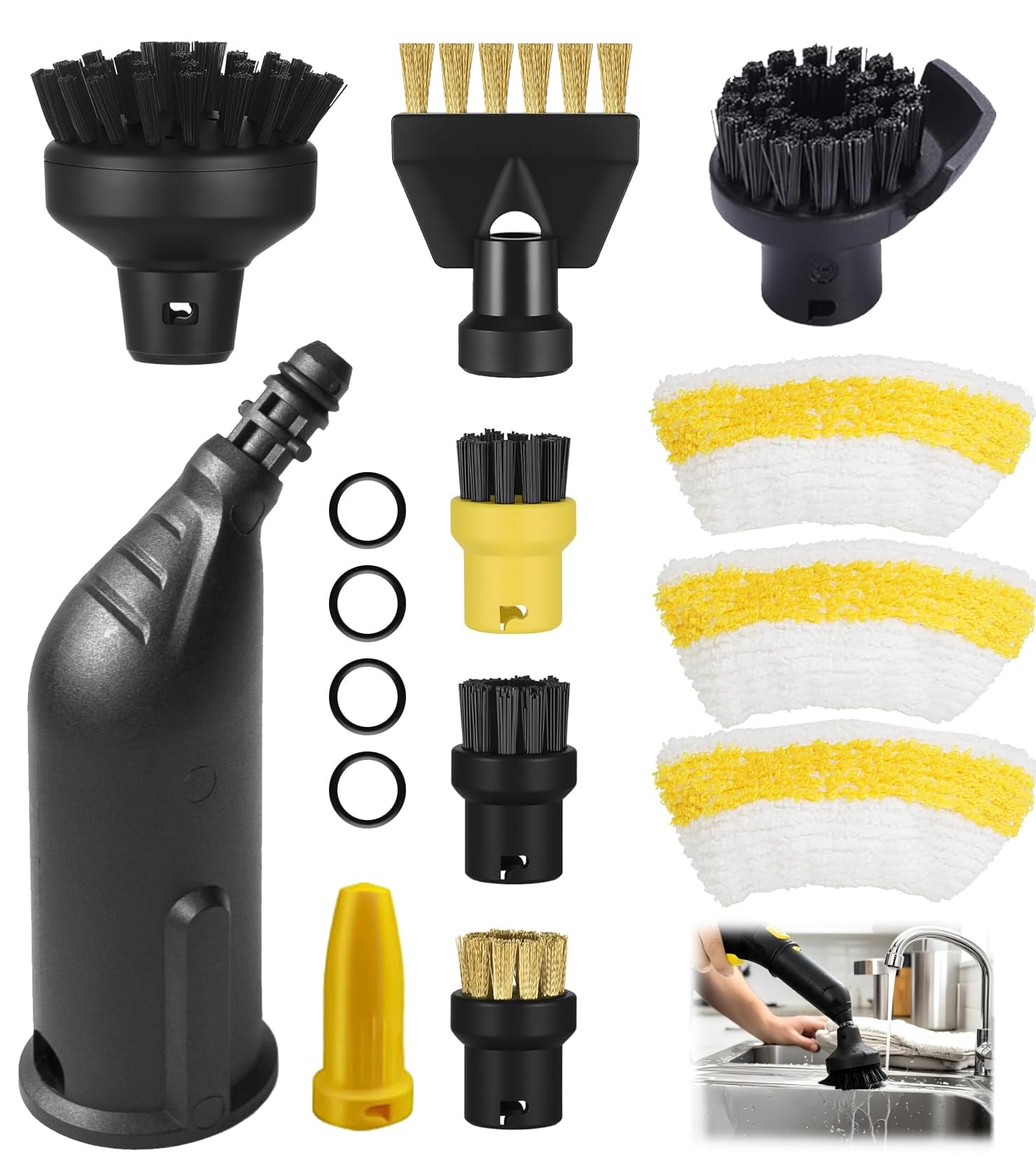 15pcs pour nettoyeur vapeur Karcher SC3 SC1 SC5 SC4 SC2 Accessoires, compatible nettoyeur vapeur Kärcher SC5 SC3 SC1 SC4 SC2 accessoires buse allongée, buse incurvée, brosse ronde, chiffon en