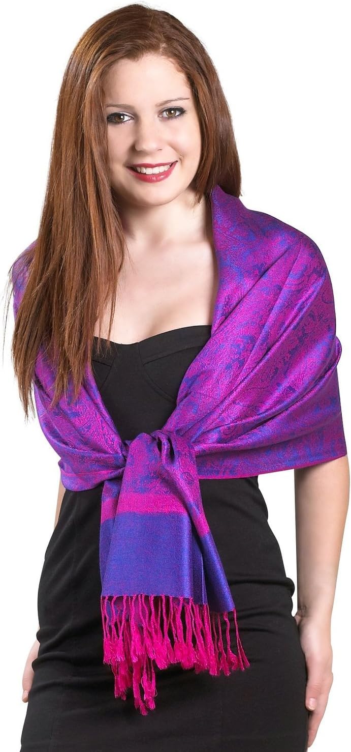 Gilbins Luxurious Paisley Design 28 x 70 Silk Blend Pashmina Shawl Wrap