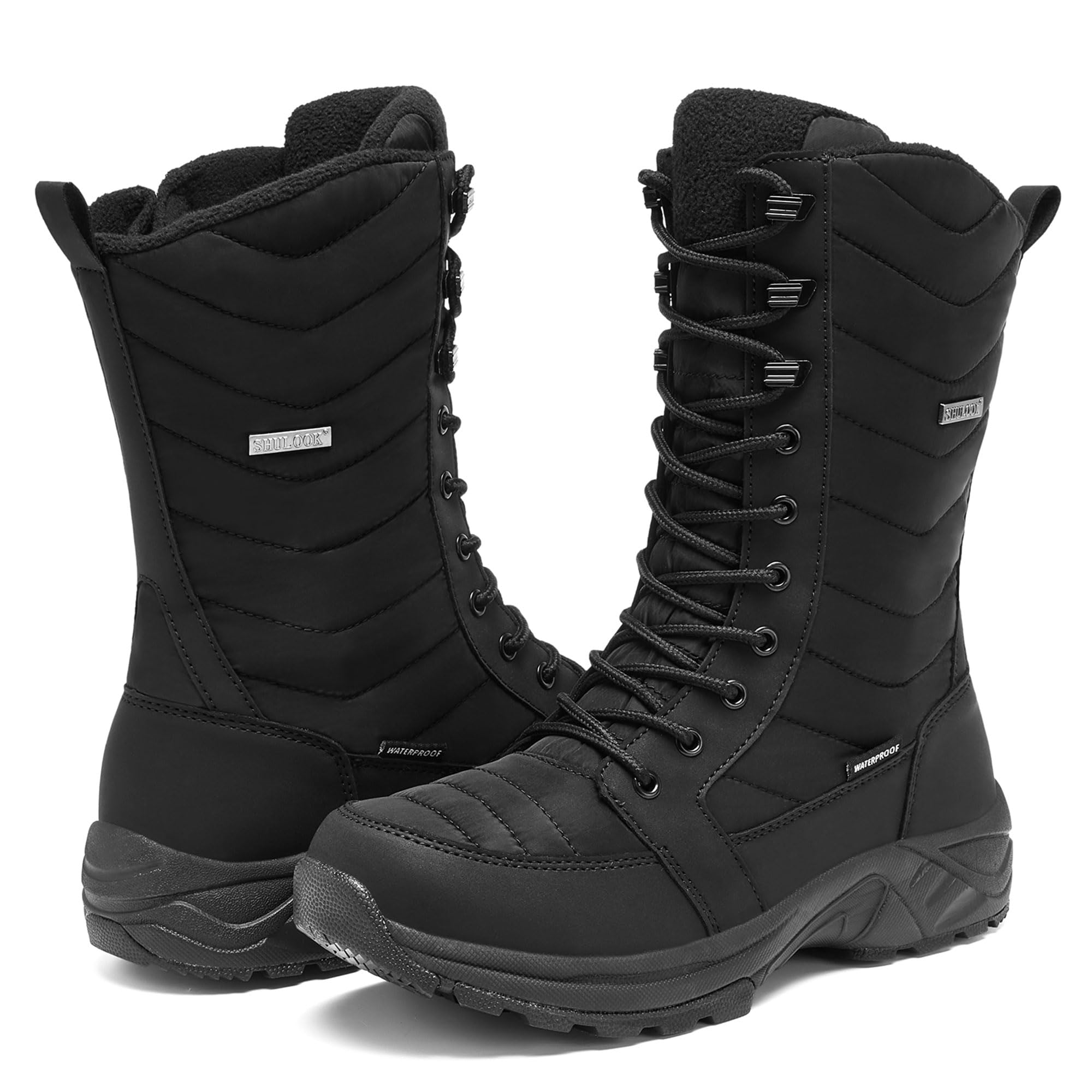 SHULOOK Winterstiefel Damen wasserdicht gefüttert Warm | Winterschuhe Schneestiefel Reißverschluss rutschfeste Winterboots Hohe für Wandern Camping Stiefel Damen