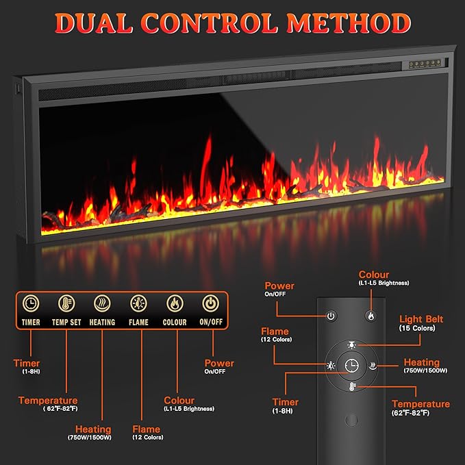 Chimenea Eléctrica Weyderk 70" con Manto, 750/1500W, 12 Efectos de Llama, Blanco miniatura 8