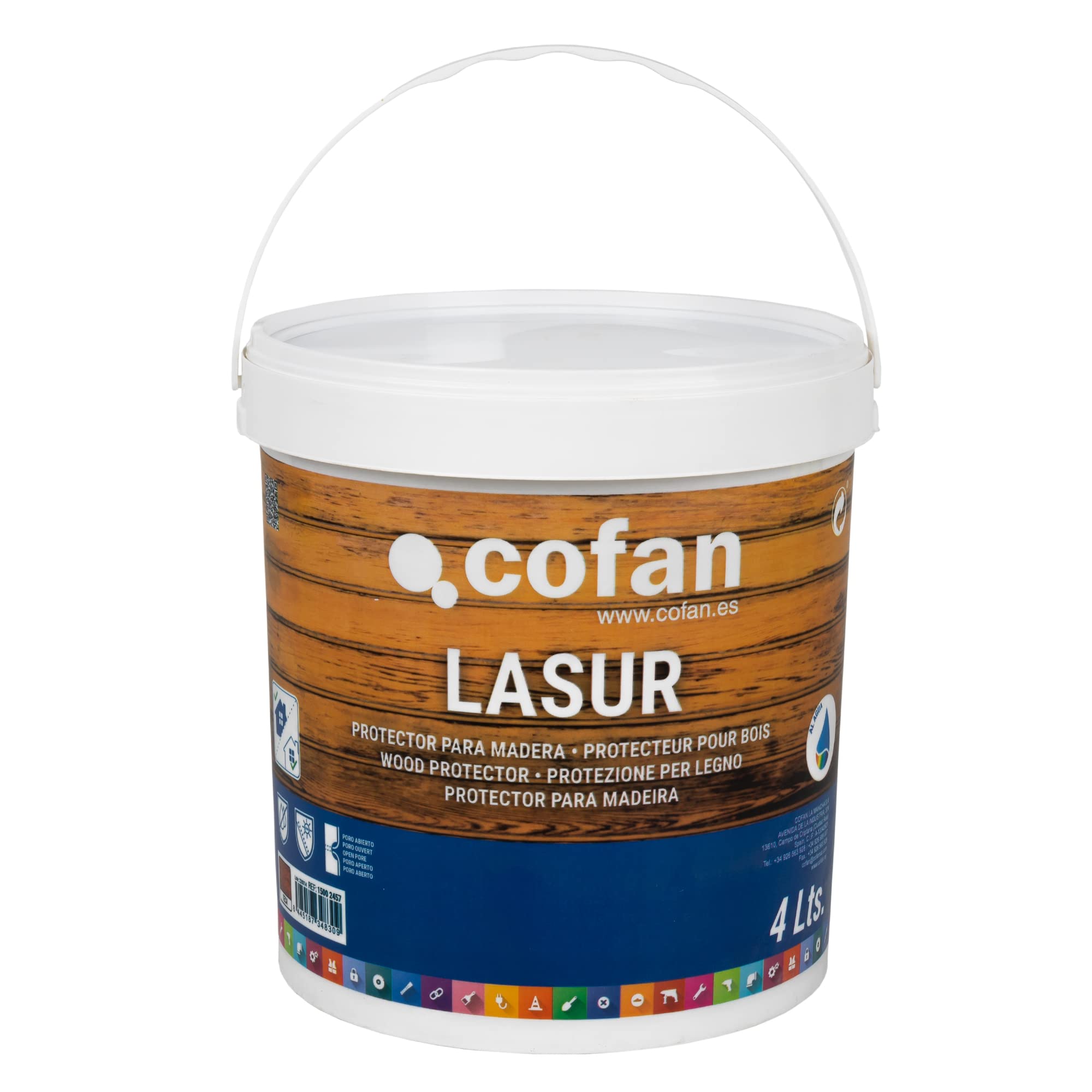 Cofan Lasur Protector al Agua para Madera | Color Teca con acabado Mate | Bote de 4 litros