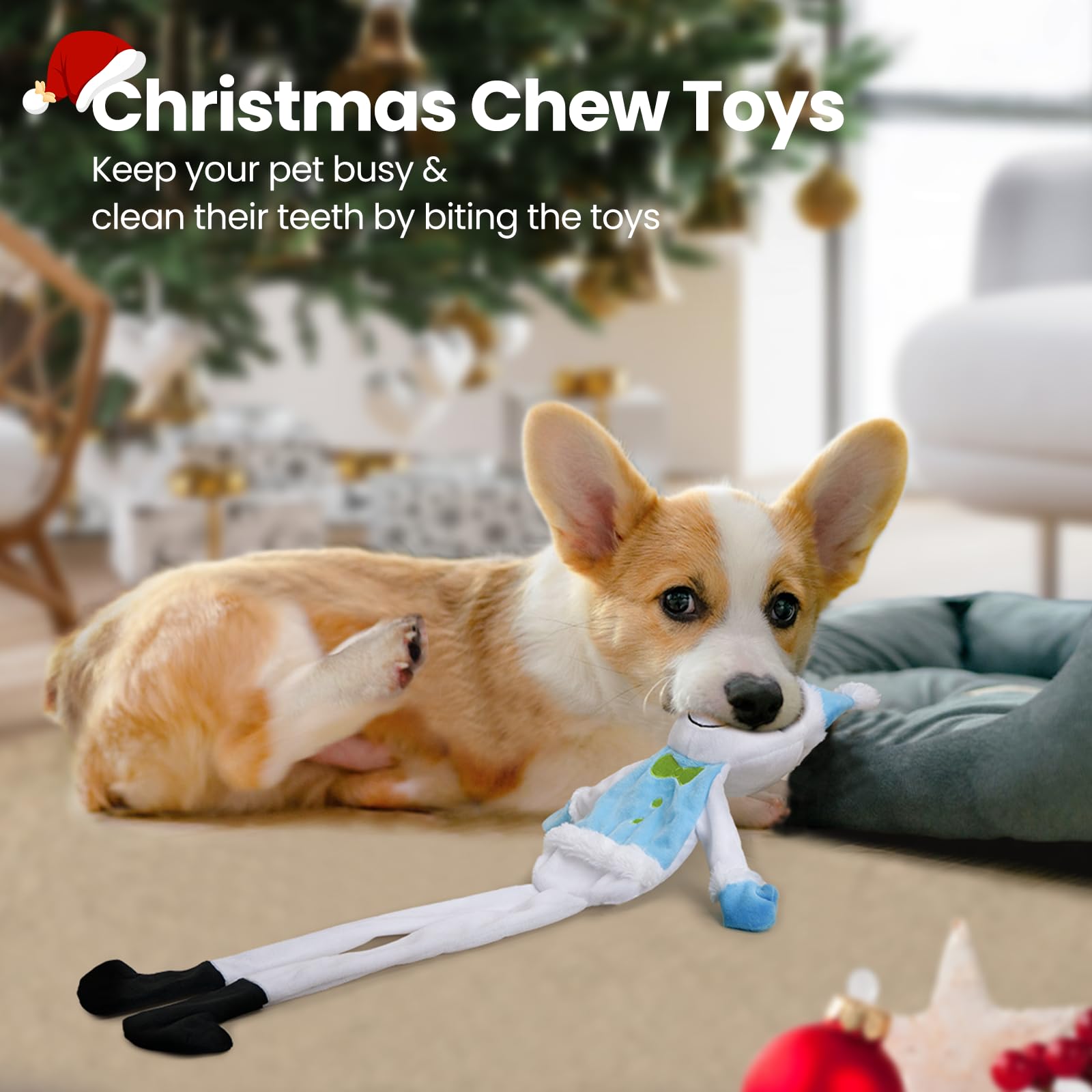 HGB Juguetes chirriantes para perros de Navidad, juguetes arrugados para perros grandes, medianos y pequeños, juguetes interactivos para mantenerlos ocupados, juguetes de peluche para enriquecimiento