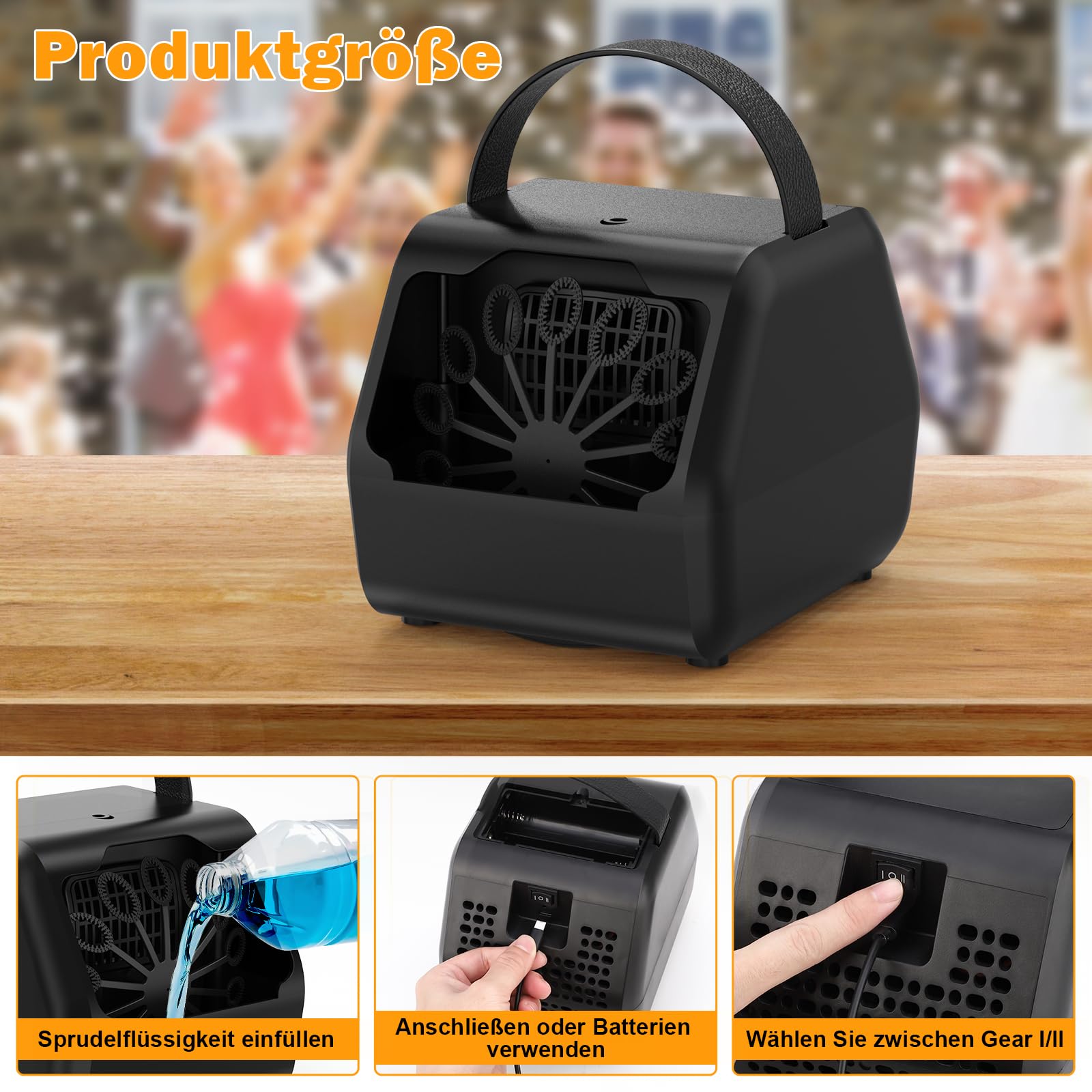 Macchina per Bolle, HassoKon Bubble Maker Toy 8000+ bolle/min, giocattolo elettrico a bolle sapone per bambini, raduni, compleanno, scena di matrimonio, 2 velocità, alimentato da USB/batterie (NERO)
