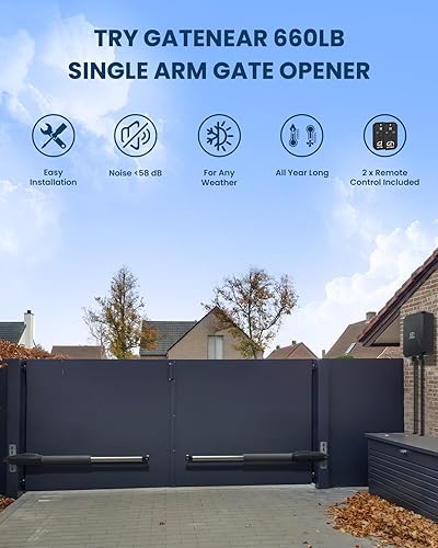 Miniatura 2 de GateNear Abridor automático de puerta de brazo oscilante doble con caja de control y 2 controles remotos, puertas de hasta 660 libras o 10 pies de