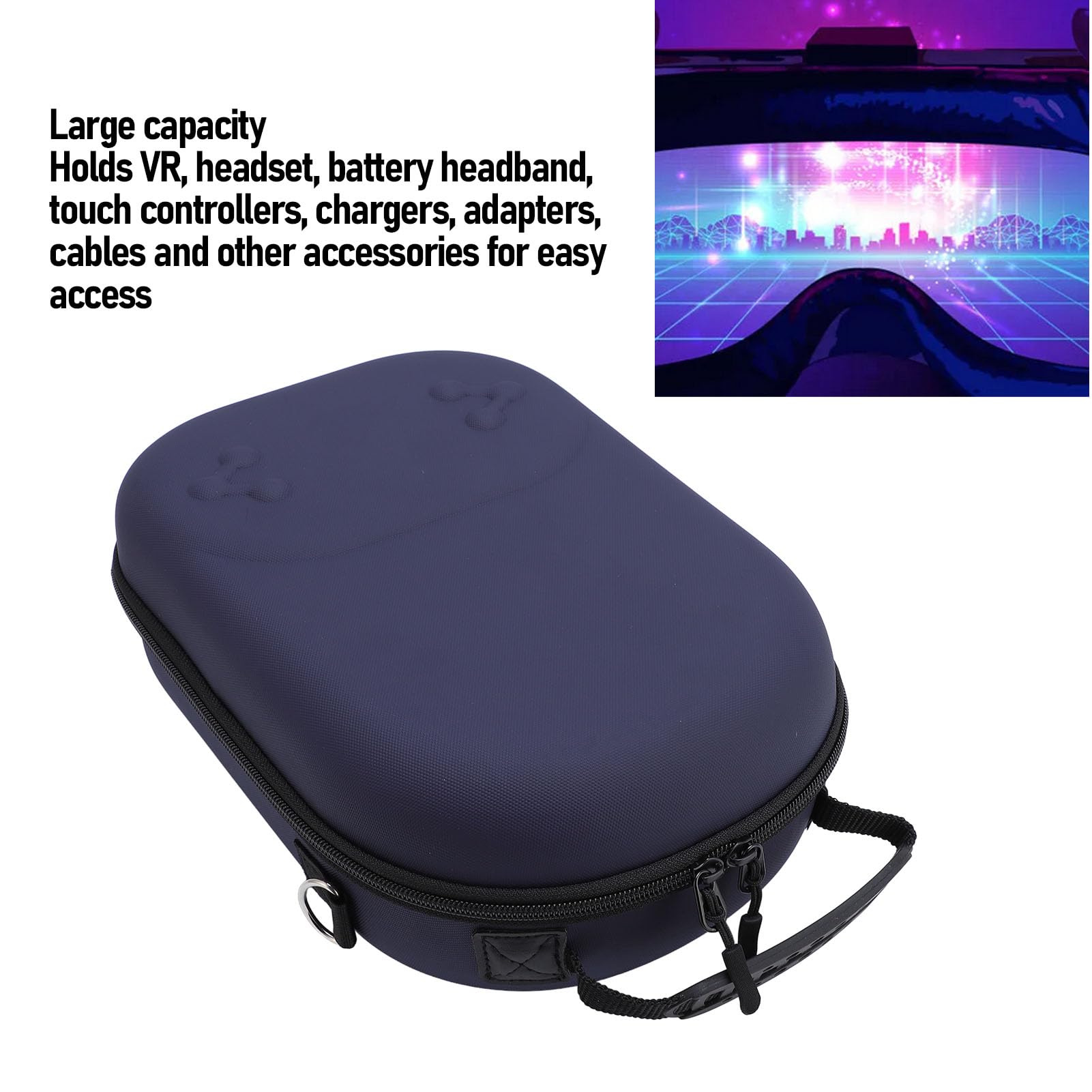 Custodia per visore VR di grandi dimensioni con tracolla regolabile per viaggi e archiviazione a casa/Un organizer portatile per dispositivi elettronici con ampio (Blu scuro)