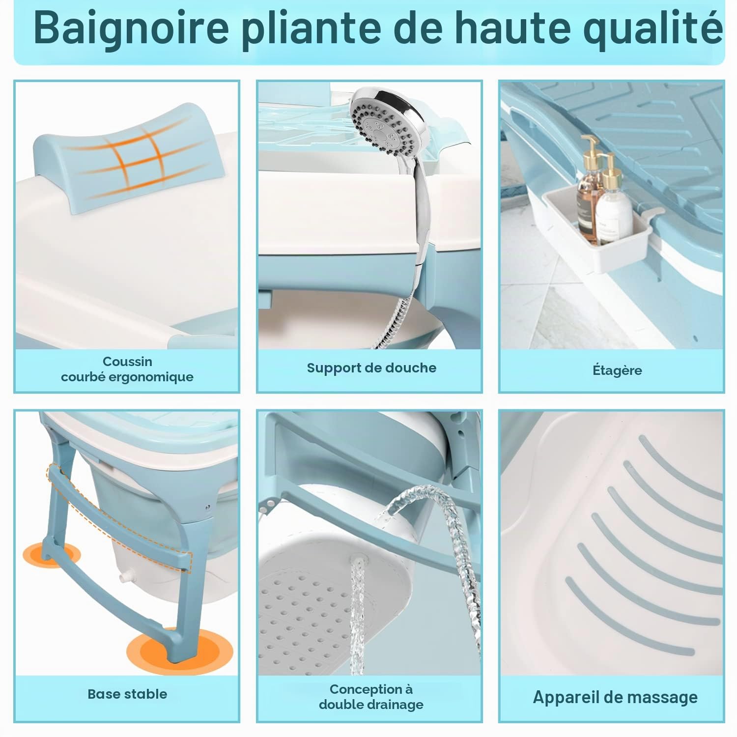Jopassy Baignoire XXL pliable pour adulte 149 x 60 x 50 cm - Baignoire mobile pliable avec couvercle - Baignoire pliable pour adulte - Avec panier pour salle de bain, balcon et douche