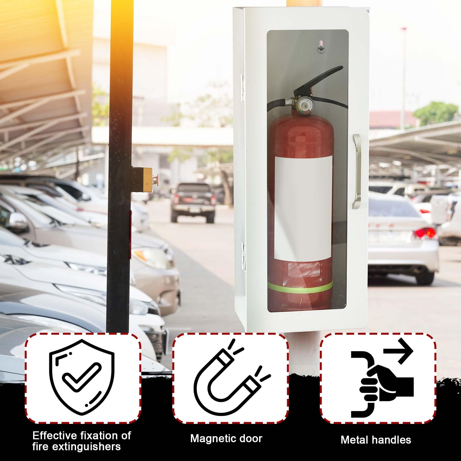 Zonon Extintor de incendios para montaje en pared y superficie, 24 pulgadas de alto x 9 pulgadas de ancho x 6 pulgadas de profundidad, caja de extintor de incendios de acero blanco con asa para