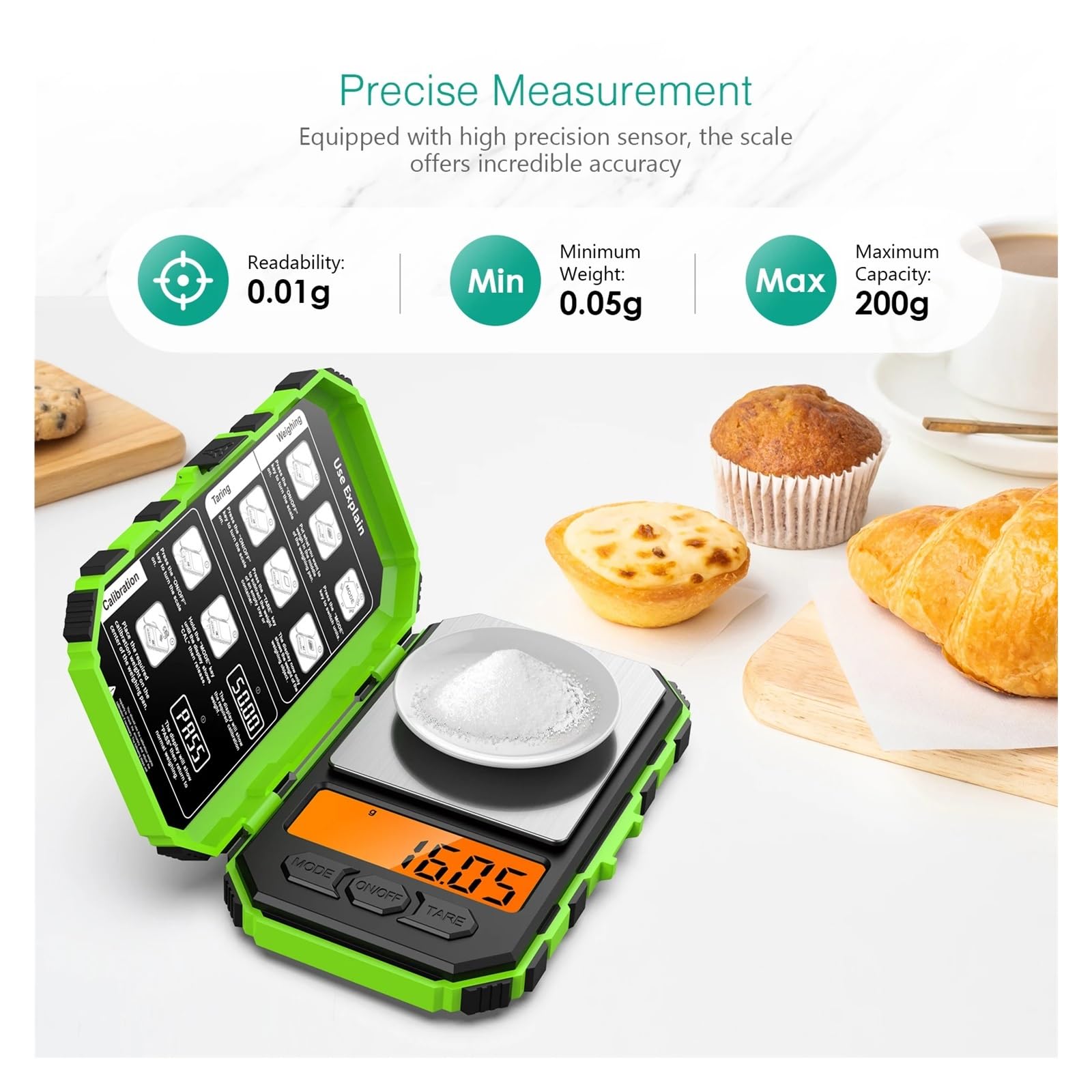 Bascula Precision Báscula de Cocina Báscula digital Mini báscula electrónica portátil de 200g/0,01g, báscula de bolsillo profesional de precisión con pesas de calibración de 50g para uso doméstico y d