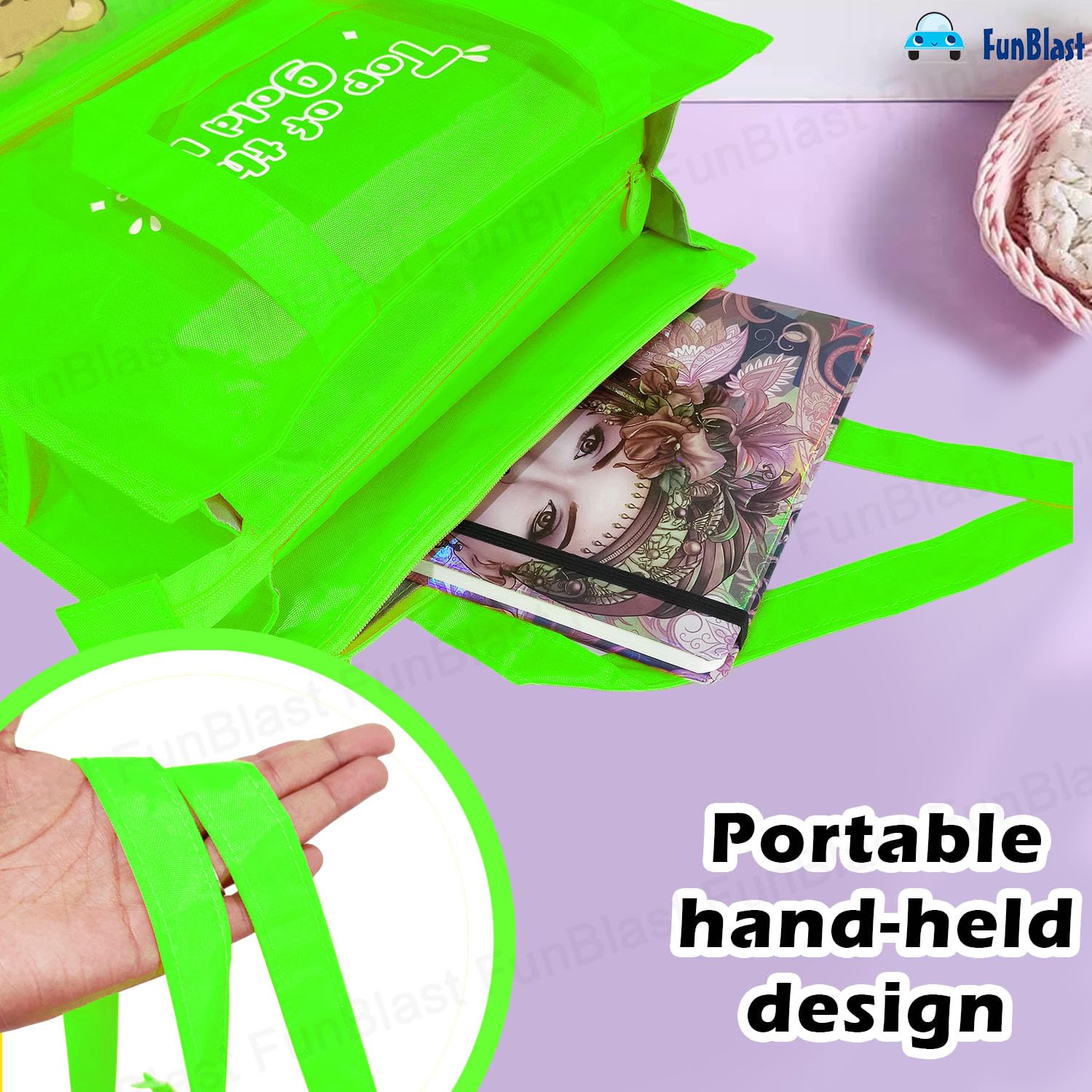 FunBlast Hand Bag for women – Multi-Purpose Canvas Carrying Bag, Shopping & Lunch Bags with Handle Strap, Water-Proof Reusable Bag (Green) 4